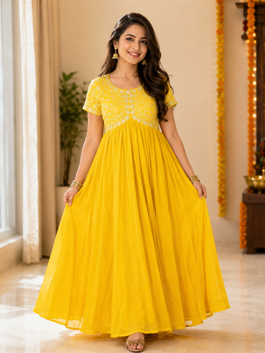 Traditional Festive Wear Anarkali with Golden Work